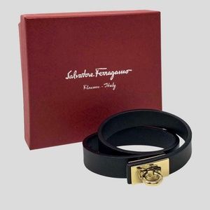 Salvatore Ferragamo Black Bracelet with Gold Clasp